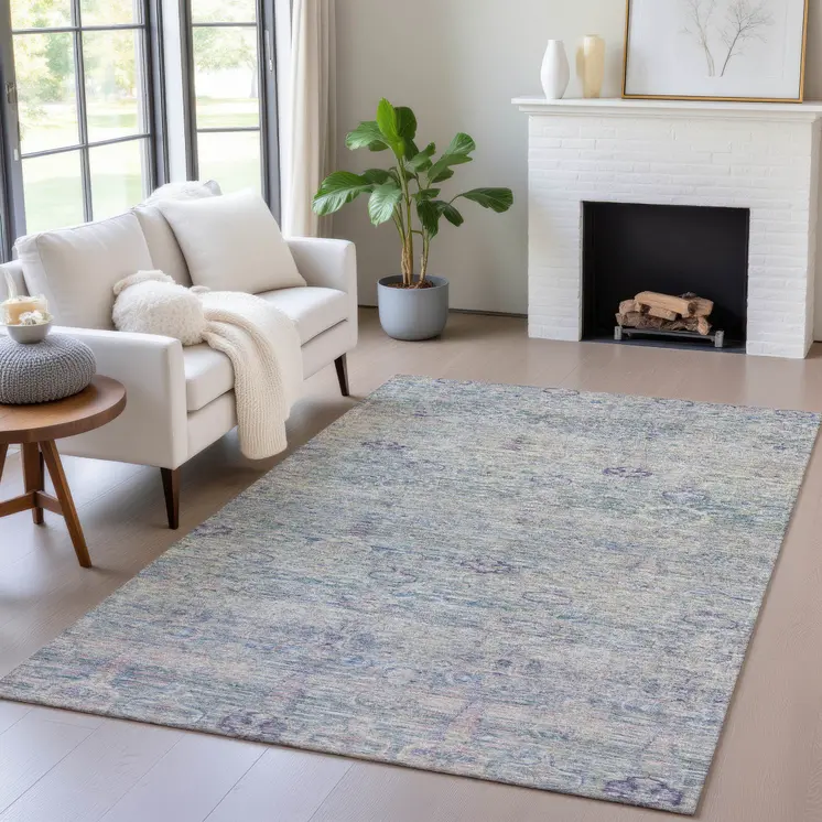 3' X 5' Plum And Silver Oriental Washable Indoor Outdoor Area Rug