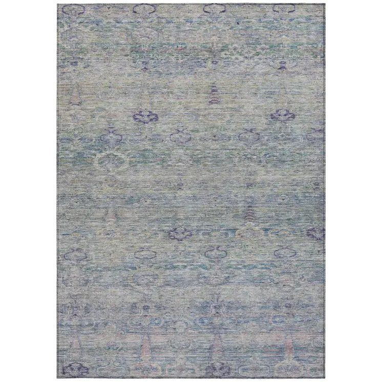 5' X 8' Plum And Silver Oriental Washable Indoor Outdoor Area Rug
