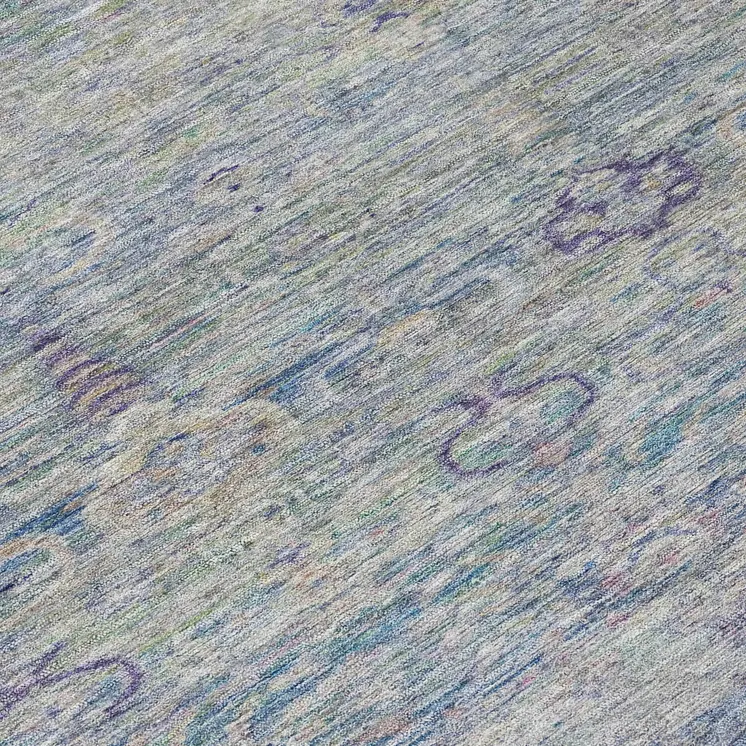 8' Plum And Silver Round Oriental Washable Indoor Outdoor Area Rug