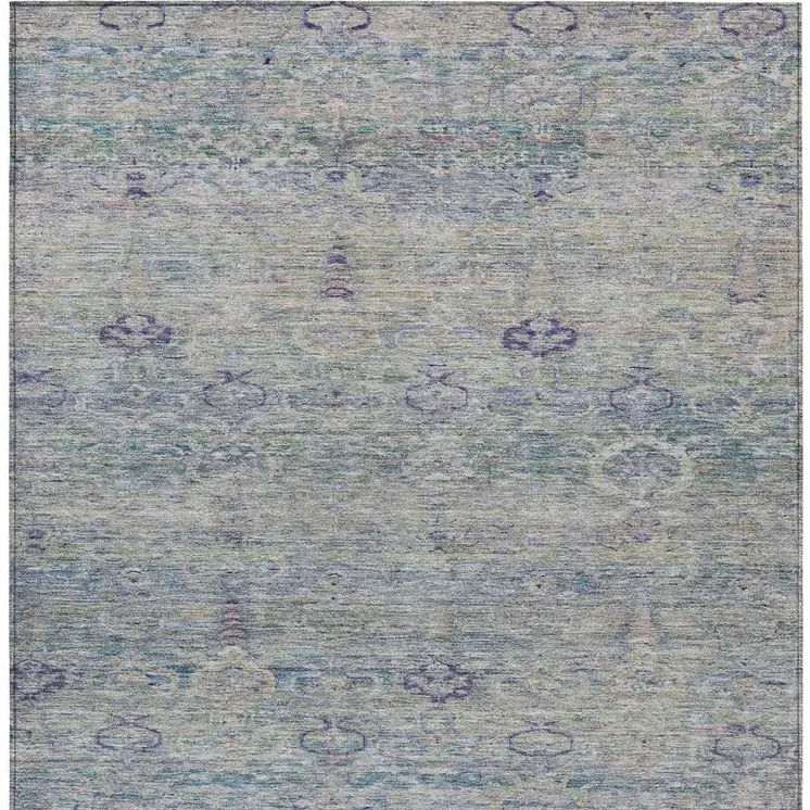 8' X 10' Plum And Silver Oriental Washable Indoor Outdoor Area Rug