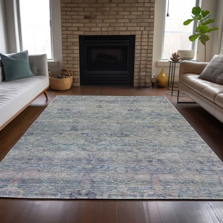 8' X 10' Plum And Silver Oriental Washable Indoor Outdoor Area Rug
