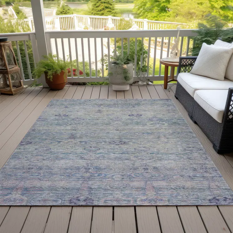 8' X 10' Plum And Silver Oriental Washable Indoor Outdoor Area Rug