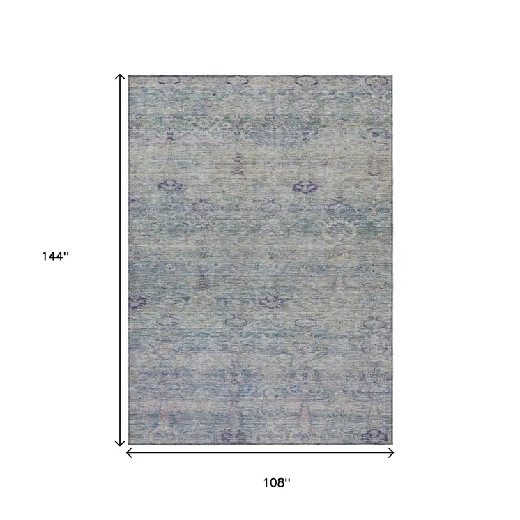 9' X 12' Plum And Silver Oriental Washable Indoor Outdoor Area Rug