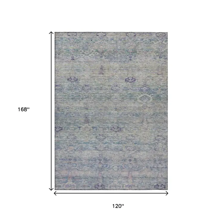 10' X 14' Plum And Silver Oriental Washable Indoor Outdoor Area Rug