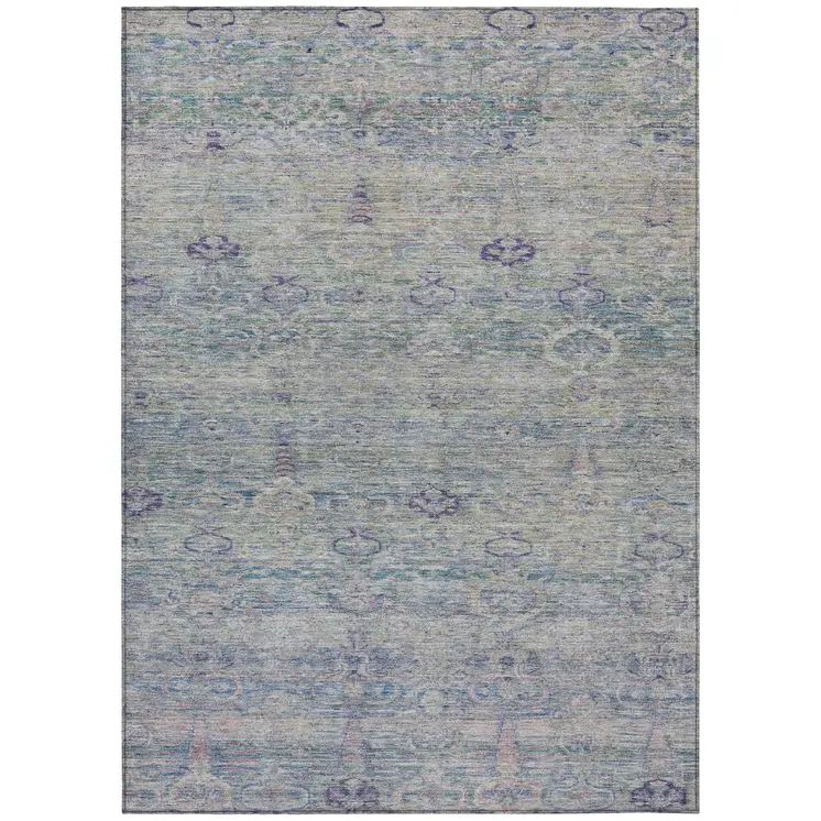 10' X 14' Plum And Silver Oriental Washable Indoor Outdoor Area Rug