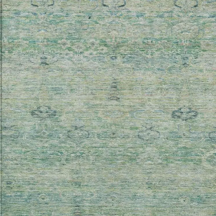 5' X 8' Teal Blue And Linen Oriental Washable Indoor Outdoor Area Rug