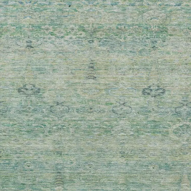 5' X 8' Teal Blue And Linen Oriental Washable Indoor Outdoor Area Rug