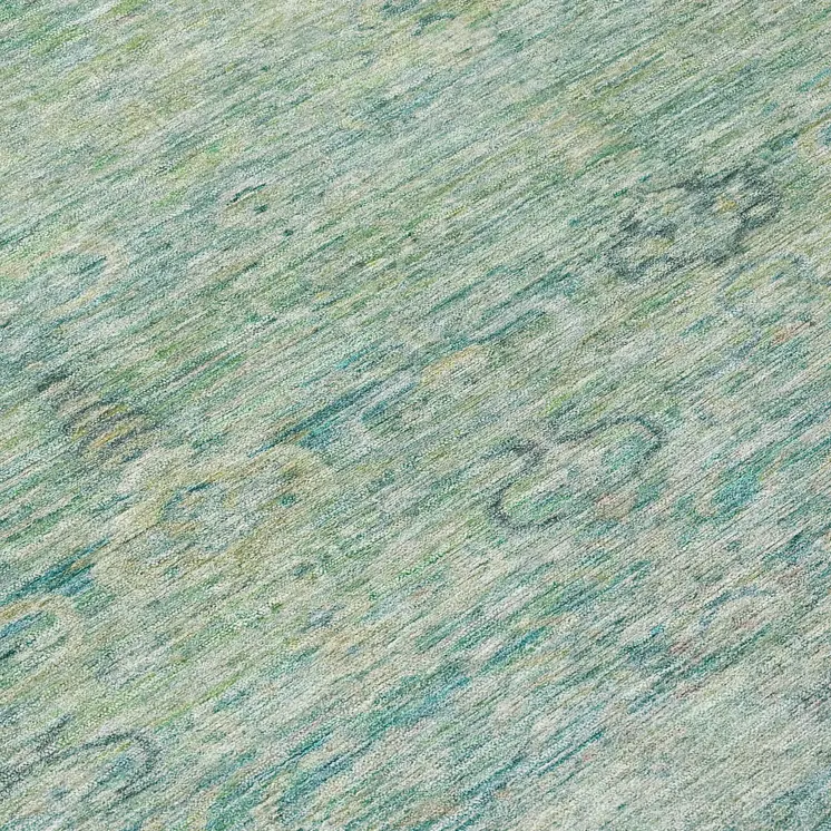 8' Teal Blue And Linen Round Oriental Washable Indoor Outdoor Area Rug
