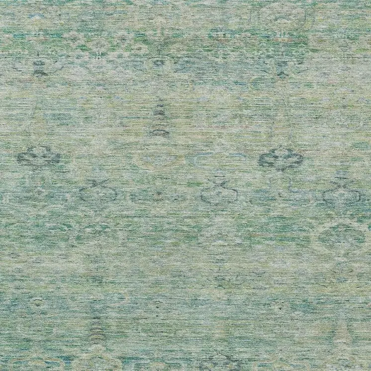 8' X 10' Teal Blue And Linen Oriental Washable Indoor Outdoor Area Rug