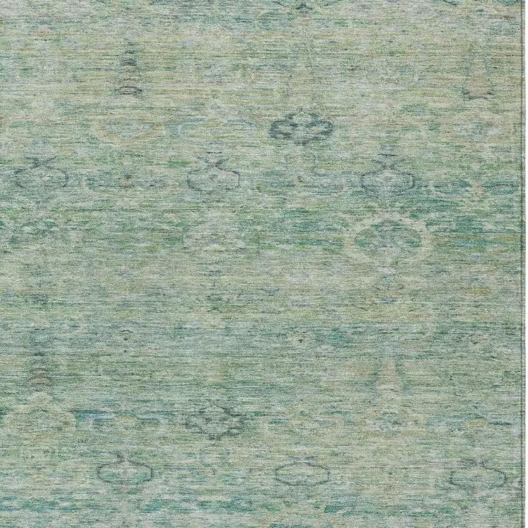 8' X 10' Teal Blue And Linen Oriental Washable Indoor Outdoor Area Rug