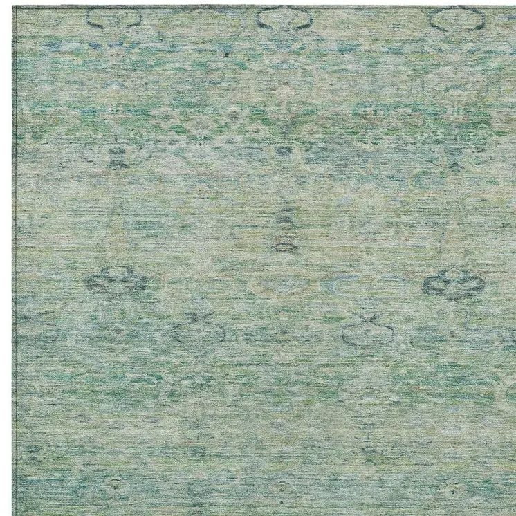 8' X 10' Teal Blue And Linen Oriental Washable Indoor Outdoor Area Rug