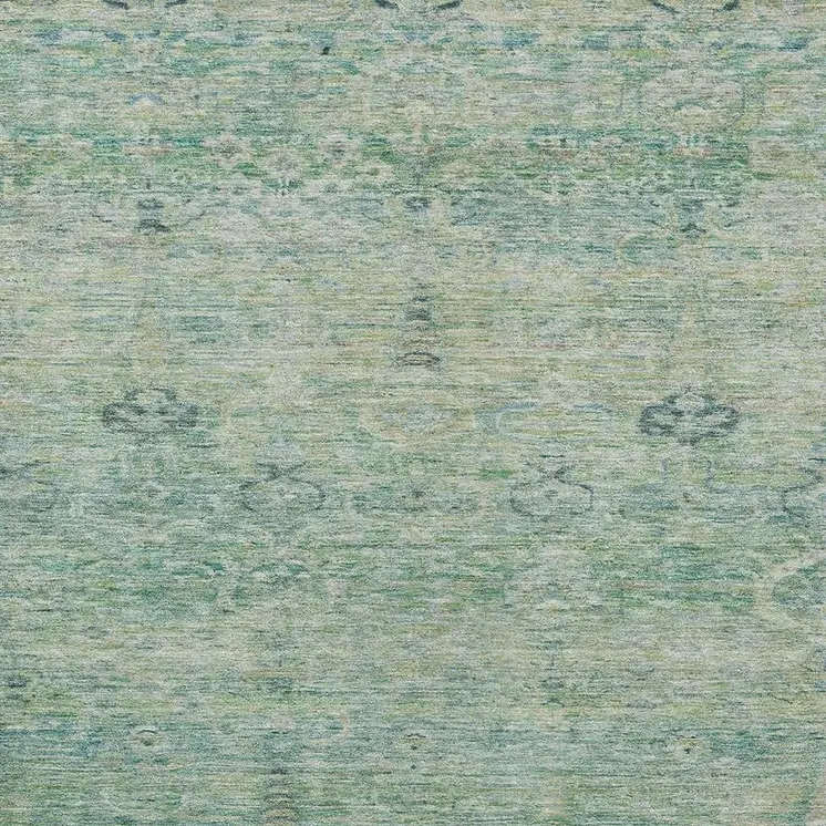 9' X 12' Teal Blue And Linen Oriental Washable Indoor Outdoor Area Rug