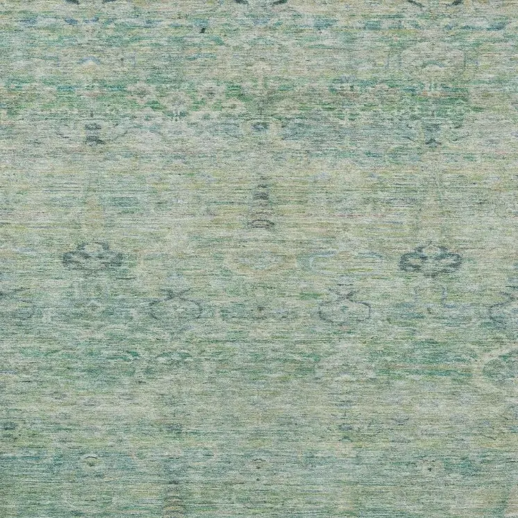 9' X 12' Teal Blue And Linen Oriental Washable Indoor Outdoor Area Rug