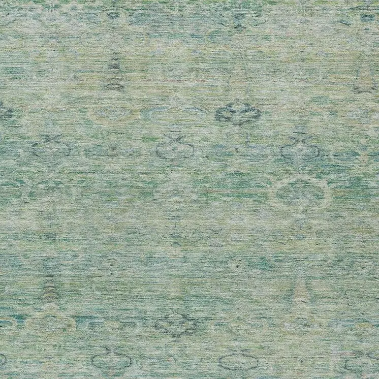 10' X 14' Teal Blue And Linen Oriental Washable Indoor Outdoor Area Rug
