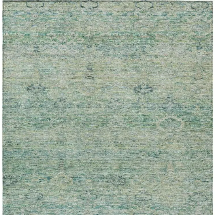 10' X 14' Teal Blue And Linen Oriental Washable Indoor Outdoor Area Rug
