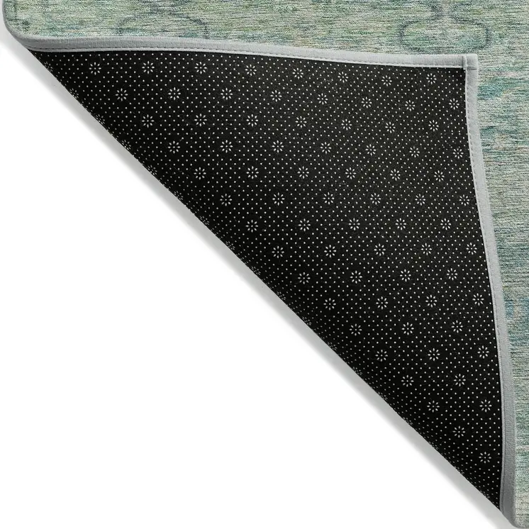 10' X 14' Teal Blue And Linen Oriental Washable Indoor Outdoor Area Rug