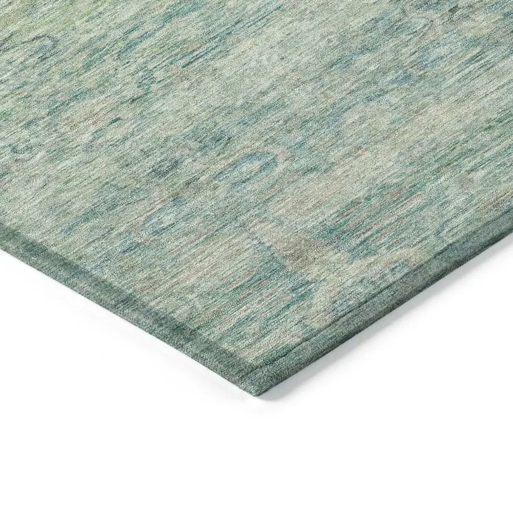 10' X 14' Teal Blue And Linen Oriental Washable Indoor Outdoor Area Rug