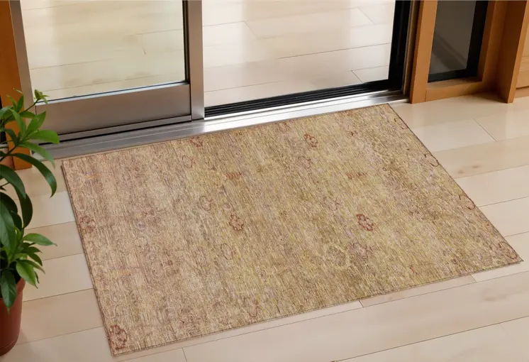 3' X 5' Coral And Copper Oriental Washable Indoor Outdoor Area Rug