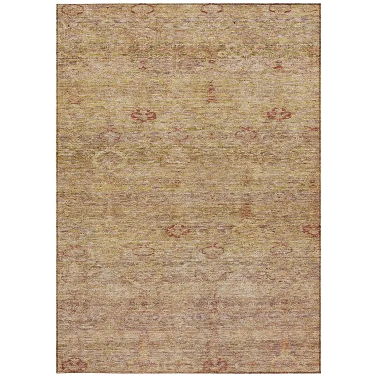 5' X 8' Coral And Copper Oriental Washable Indoor Outdoor Area Rug