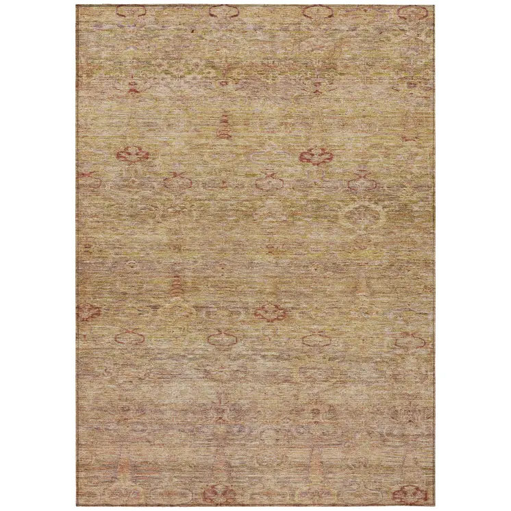 5' X 8' Coral And Copper Oriental Washable Indoor Outdoor Area Rug