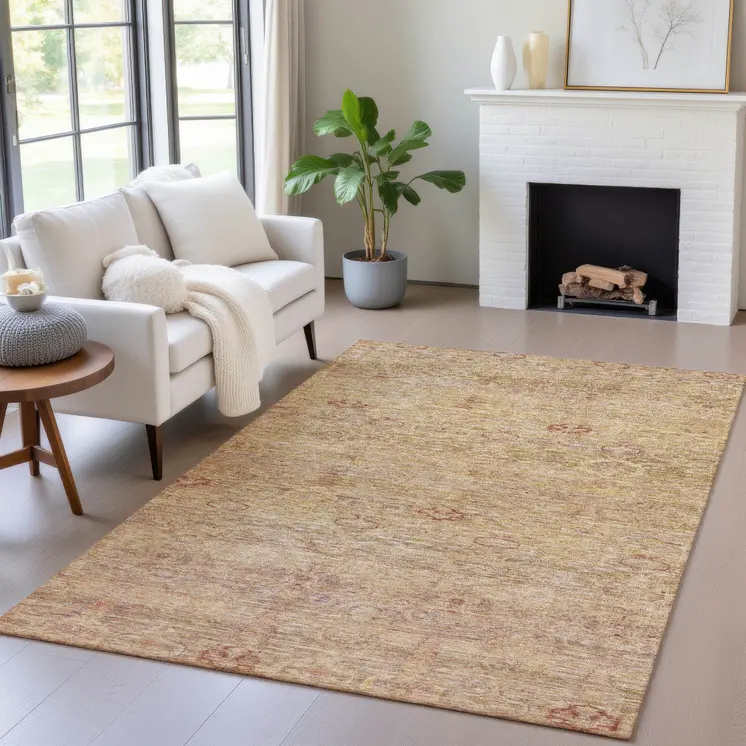 5' X 8' Coral And Copper Oriental Washable Indoor Outdoor Area Rug