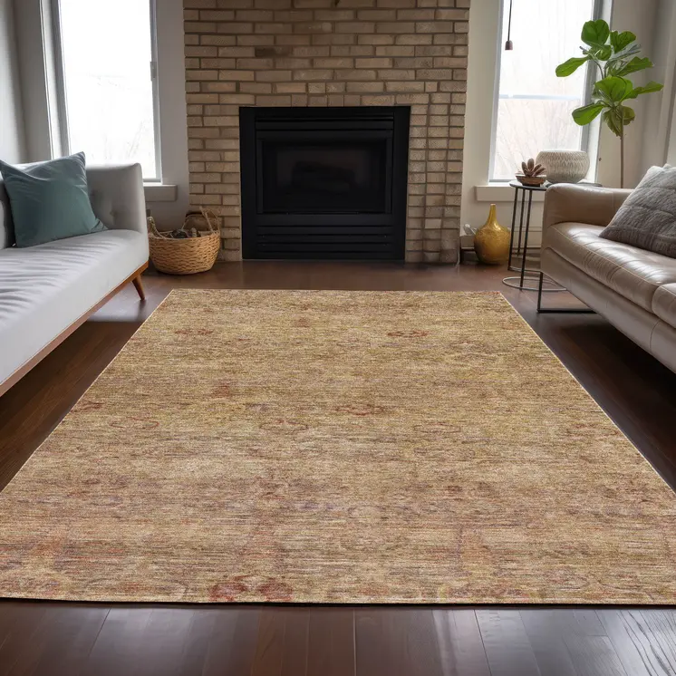 5' X 8' Coral And Copper Oriental Washable Indoor Outdoor Area Rug