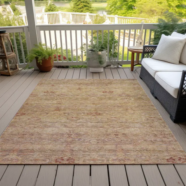 5' X 8' Coral And Copper Oriental Washable Indoor Outdoor Area Rug