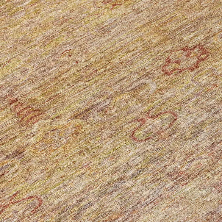 8' Coral And Copper Round Oriental Washable Indoor Outdoor Area Rug