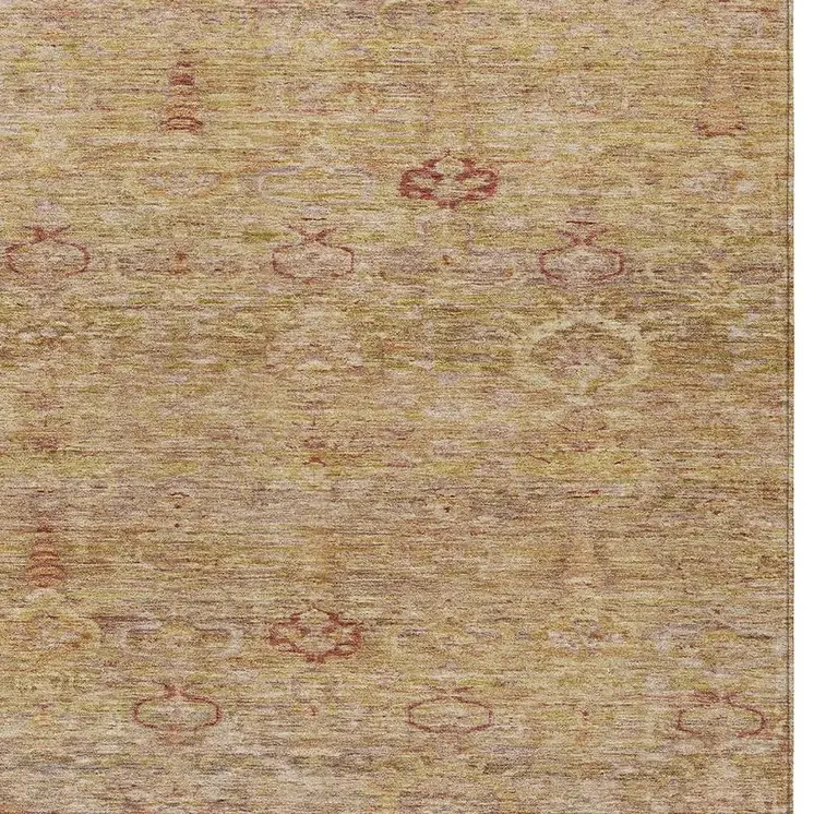 8' X 10' Coral And Copper Oriental Washable Indoor Outdoor Area Rug