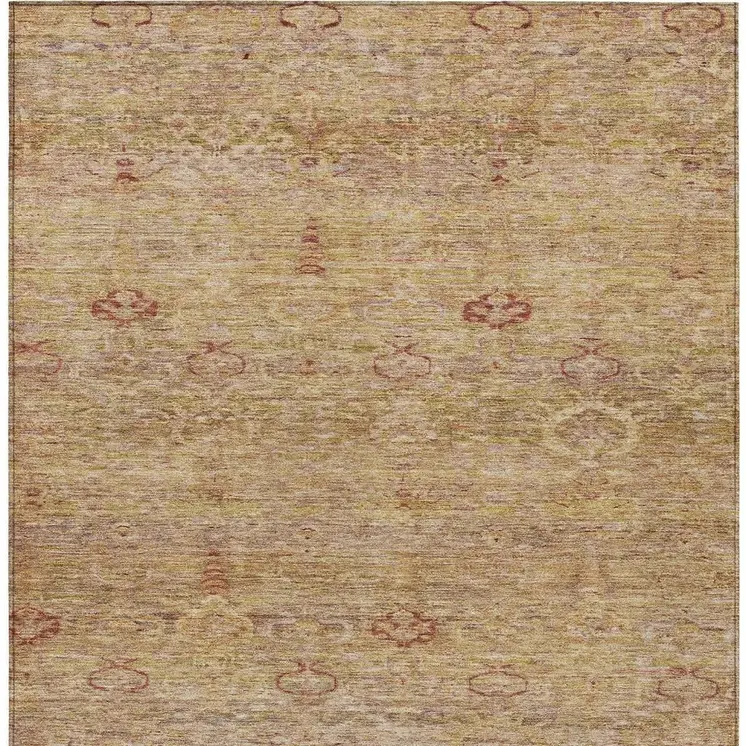 9' X 12' Coral And Copper Oriental Washable Indoor Outdoor Area Rug