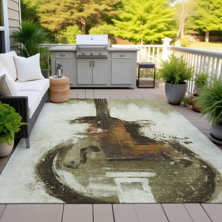 8' X 10' Brown Copper And Charcoal Abstract Washable Indoor Outdoor Area Rug