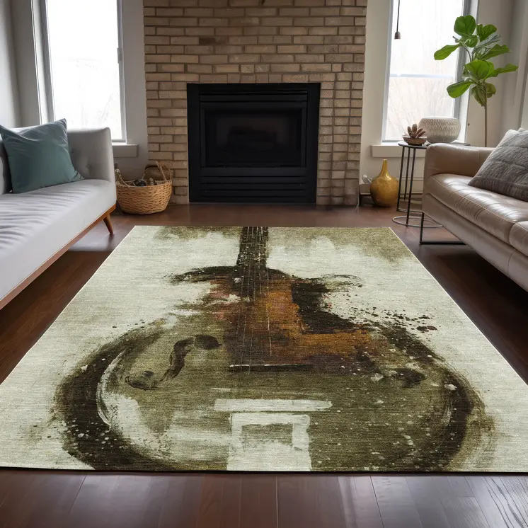 8' X 10' Brown Copper And Charcoal Abstract Washable Indoor Outdoor Area Rug