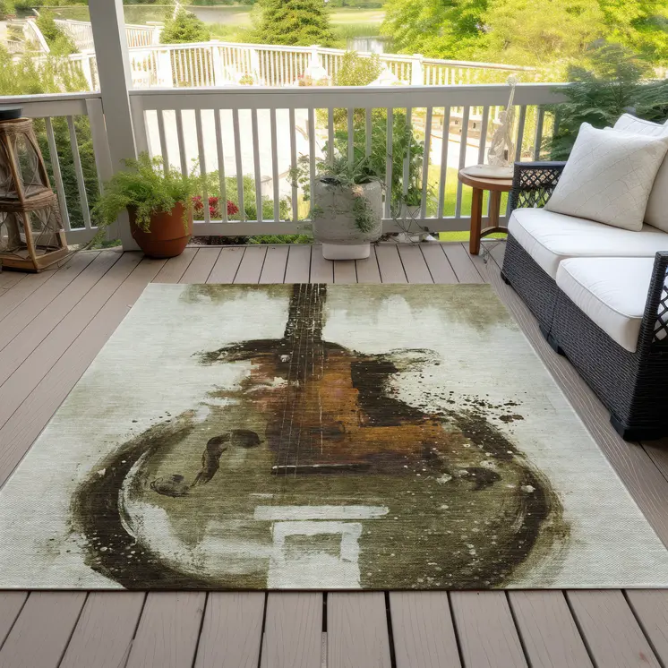 8' X 10' Brown Copper And Charcoal Abstract Washable Indoor Outdoor Area Rug