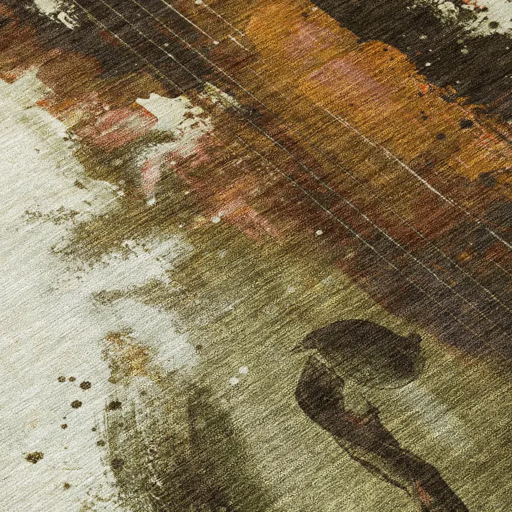 10' X 14' Brown Copper And Charcoal Abstract Washable Indoor Outdoor Area Rug