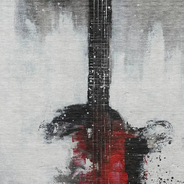 5' X 8' Gray Charcoal And Red Abstract Washable Indoor Outdoor Area Rug