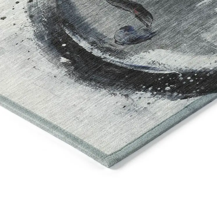 8' X 10' Gray Charcoal And Red Abstract Washable Indoor Outdoor Area Rug