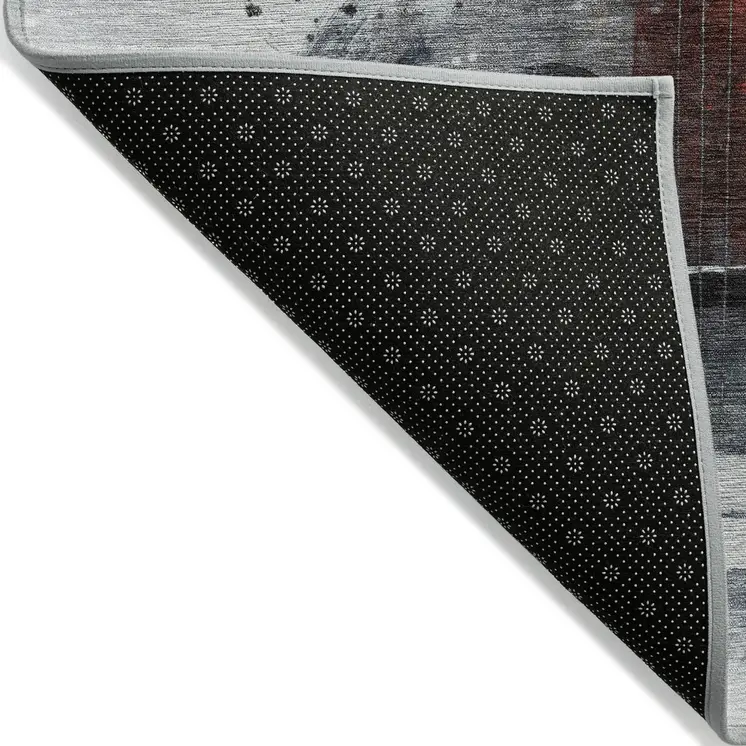 9' X 12' Gray Charcoal And Red Abstract Washable Indoor Outdoor Area Rug