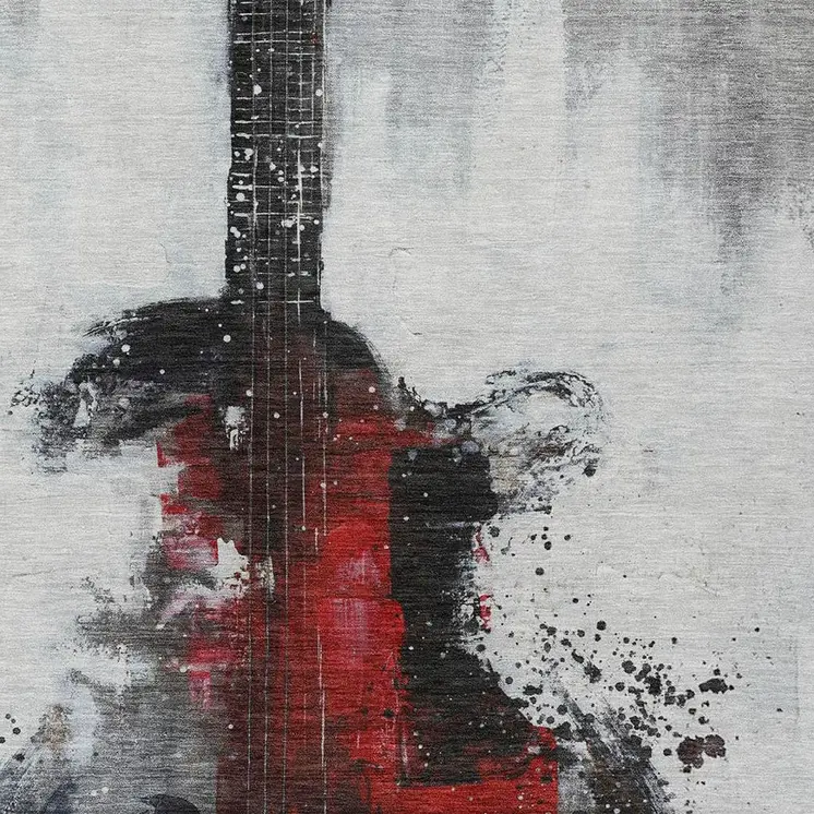 9' X 12' Gray Charcoal And Red Abstract Washable Indoor Outdoor Area Rug
