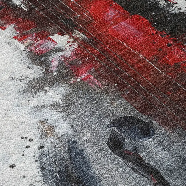 9' X 12' Gray Charcoal And Red Abstract Washable Indoor Outdoor Area Rug