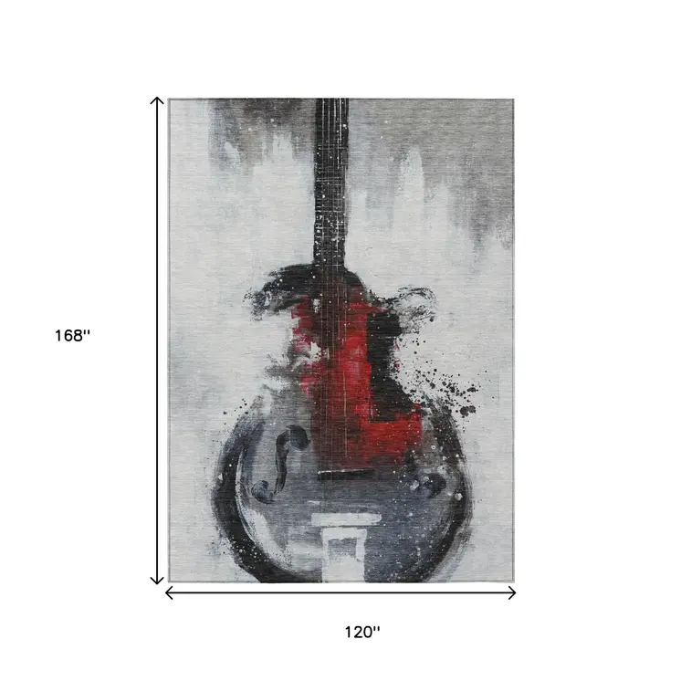 10' X 14' Gray Charcoal And Red Abstract Washable Indoor Outdoor Area Rug