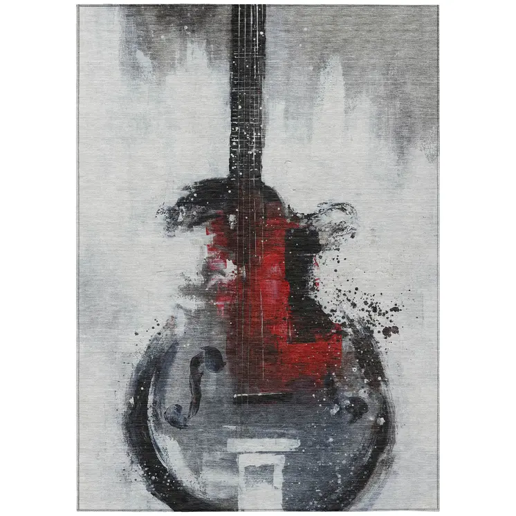 10' X 14' Gray Charcoal And Red Abstract Washable Indoor Outdoor Area Rug
