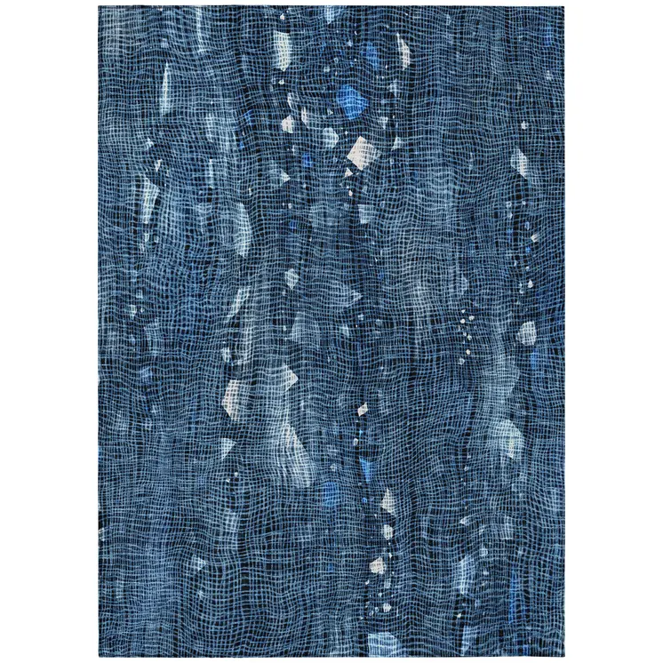 5' X 8' Blue And Ivory Abstract Washable Indoor Outdoor Area Rug