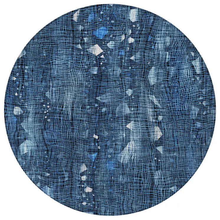 8' Blue And Ivory Round Abstract Washable Indoor Outdoor Area Rug