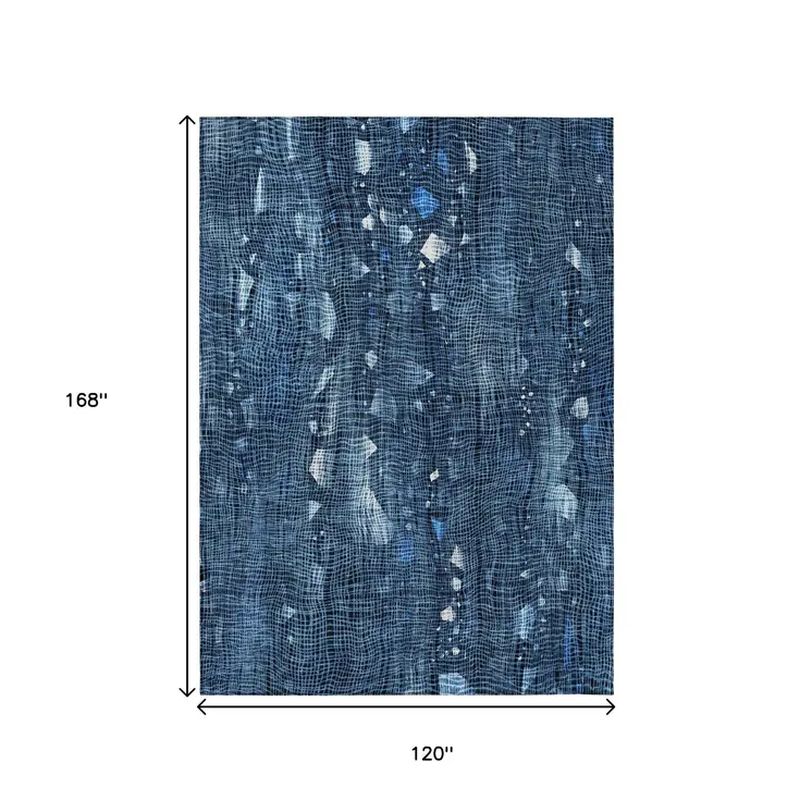 10' X 14' Blue And Ivory Abstract Washable Indoor Outdoor Area Rug