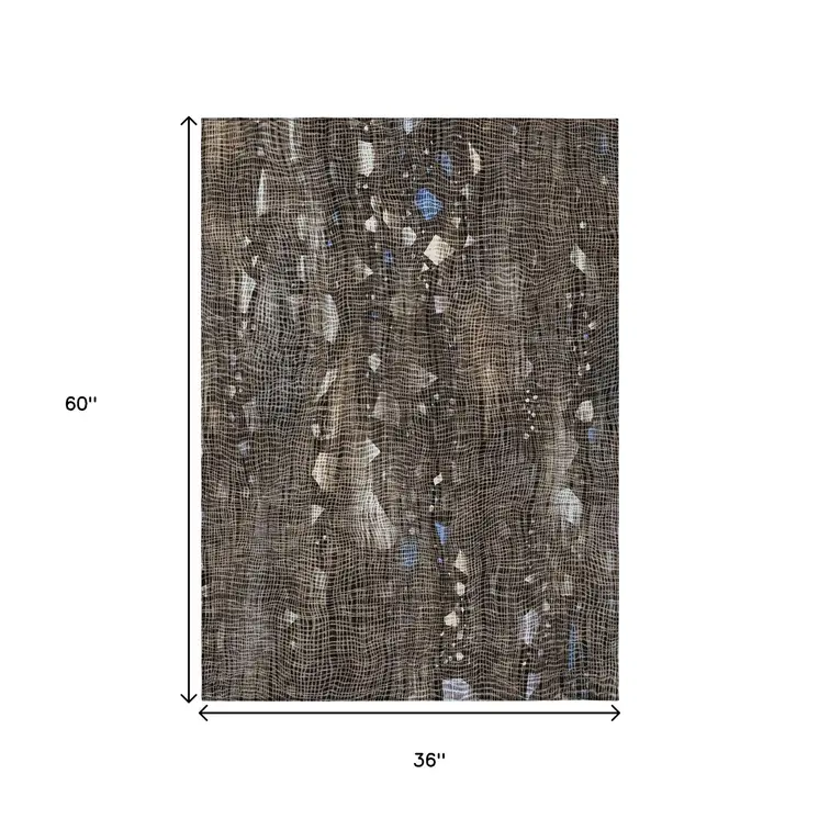 3' X 5' Chocolate And Beige Abstract Washable Indoor Outdoor Area Rug