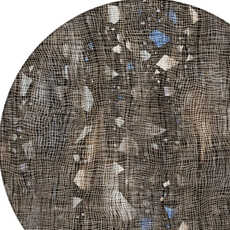 8' Chocolate And Beige Round Abstract Washable Indoor Outdoor Area Rug