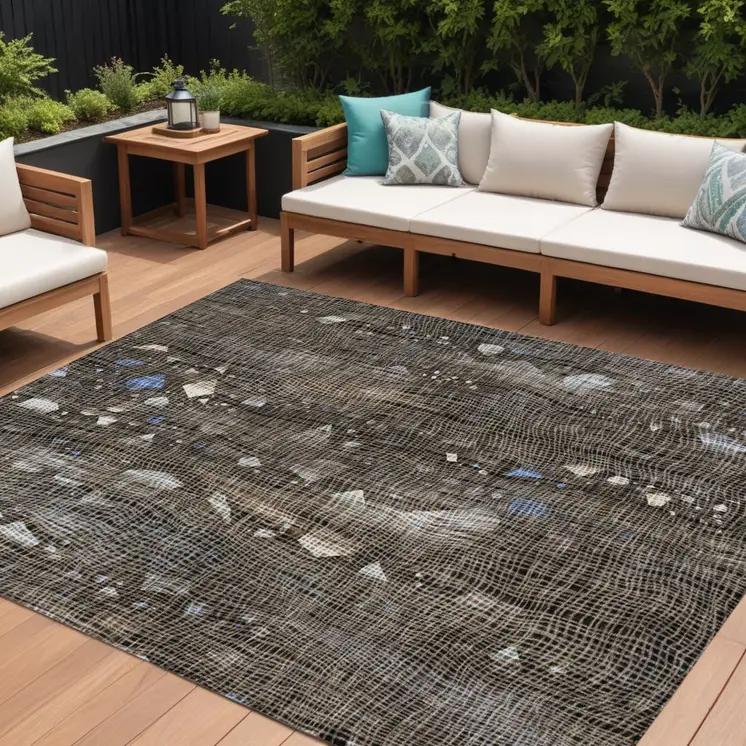 8' X 10' Chocolate And Beige Abstract Washable Indoor Outdoor Area Rug