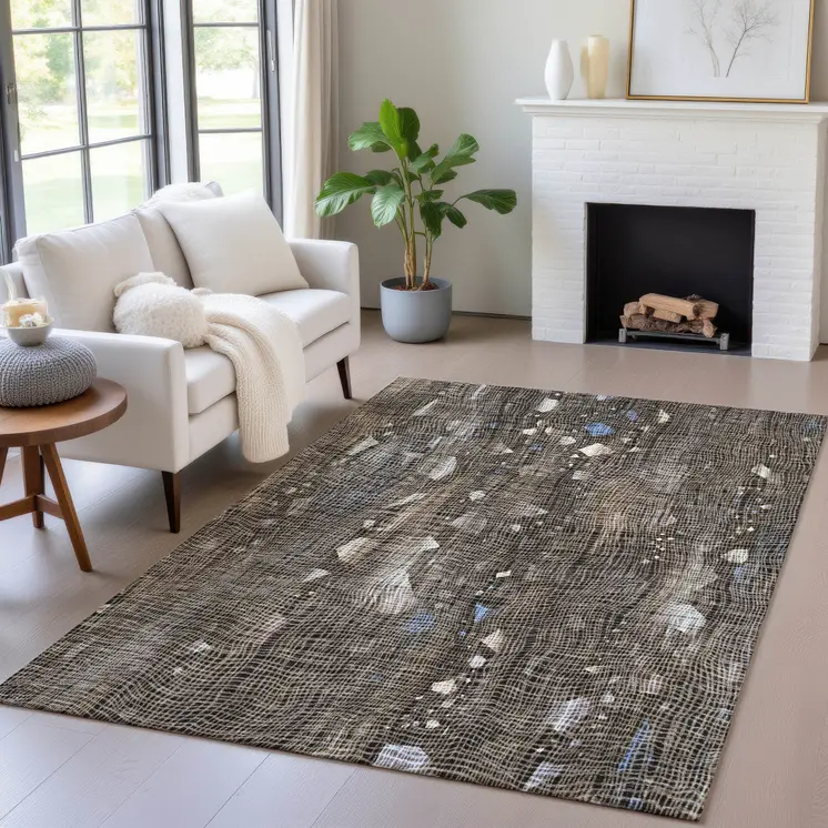 8' X 10' Chocolate And Beige Abstract Washable Indoor Outdoor Area Rug