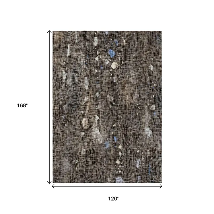 10' X 14' Chocolate And Beige Abstract Washable Indoor Outdoor Area Rug