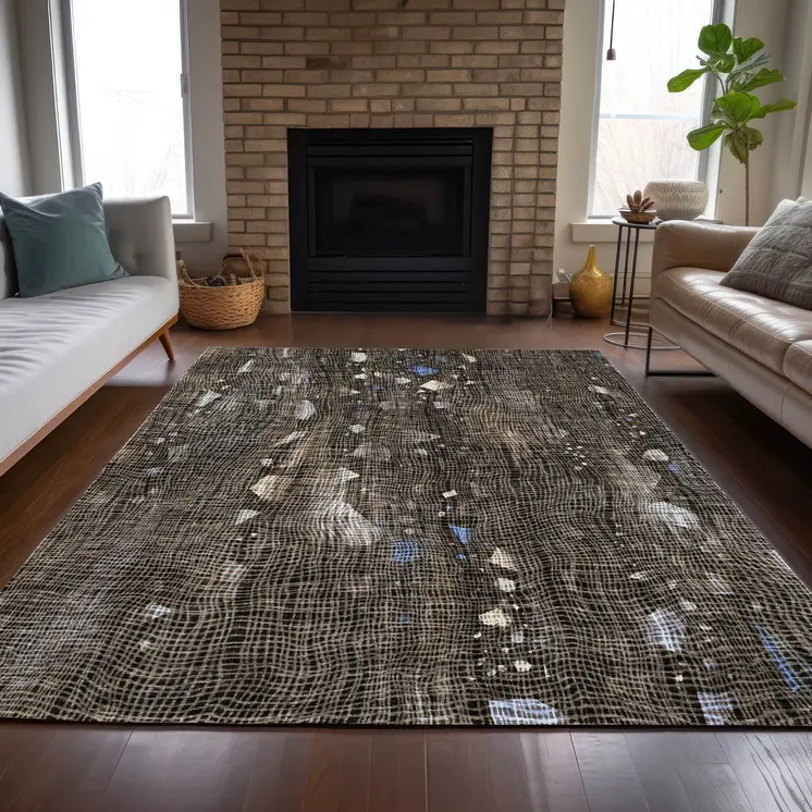 10' X 14' Chocolate And Beige Abstract Washable Indoor Outdoor Area Rug